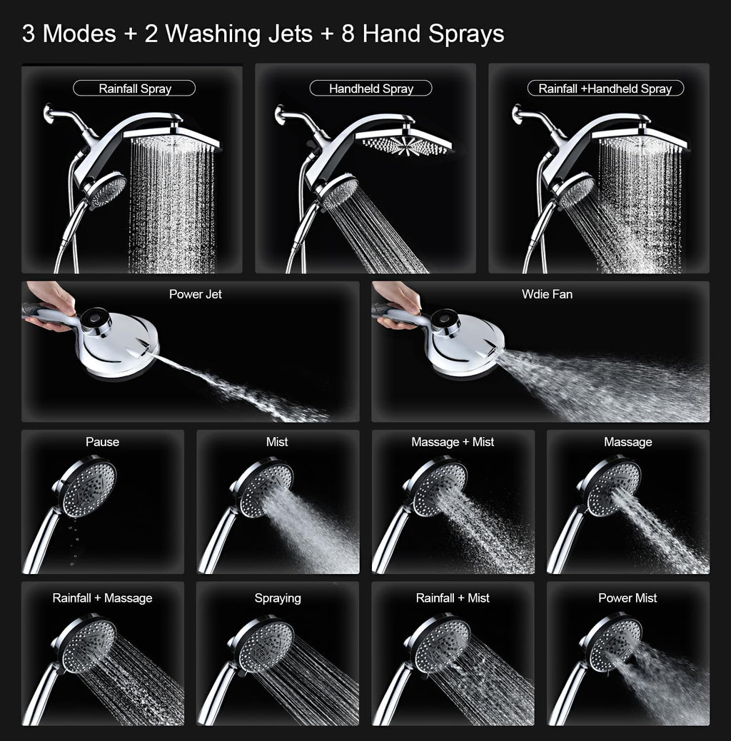 Skiennix High Pressure Rain Shower Head - Handheld Spray Combo with 10 Settings & Magnetic Docking