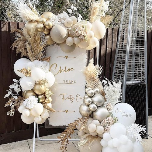 Champagne Gold & White Balloons - 60 Pcs Beige, Metallic Gold & Pearl White for Birthday & Wedding Decor