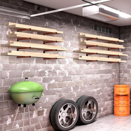 NANANARDOSO Wall Mount Wood Organizer - Heavy Duty Metal Shelf with 4-Level Lumber Racks | 4 Pack