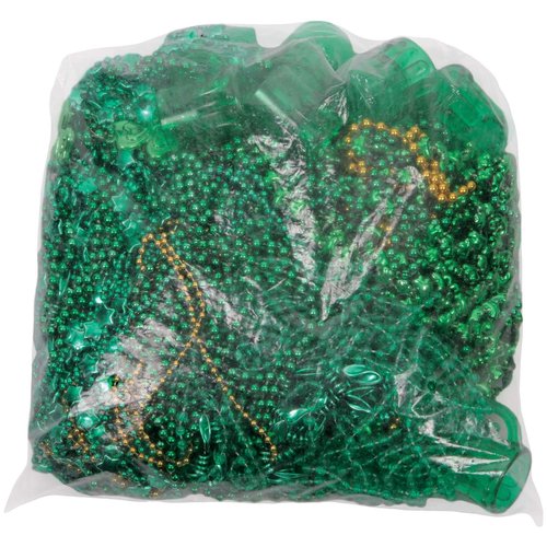 Beistle Happy St Patrick's Day Plastic Beaded Necklace Assortment 100 Piece Shamrock Party Favors, 24" & 33", Green/Gold