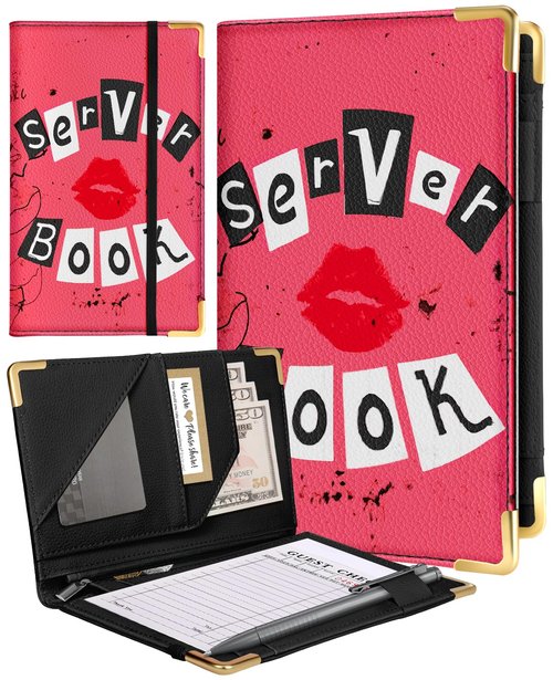 Slohif Server Book for Waitress Cute Serving Books with Zipper Pocket Accessories Leather Server Check Book Restaurant Waiter Server Booklet Organizer Ticket Book Holder Lip