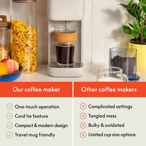 BELLA Single Serve Coffee Maker - K Cup & Ground Compatible, Adjustable Drip Tray, 6oz to 14oz Brews