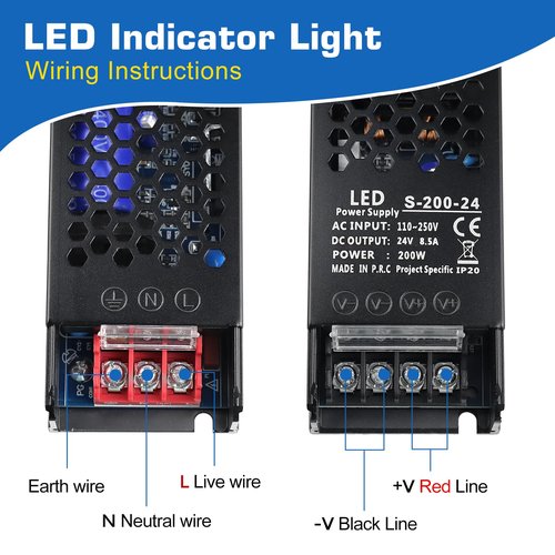 PZETCEIR LED Driver 24V 200W 8.3A Slim LED Power Supply, AC 100-250V to 24V DC Adapter, Constant Voltage Transformer for LED Strip Lights, Bulbs, Garden Light, Cabinet Lights