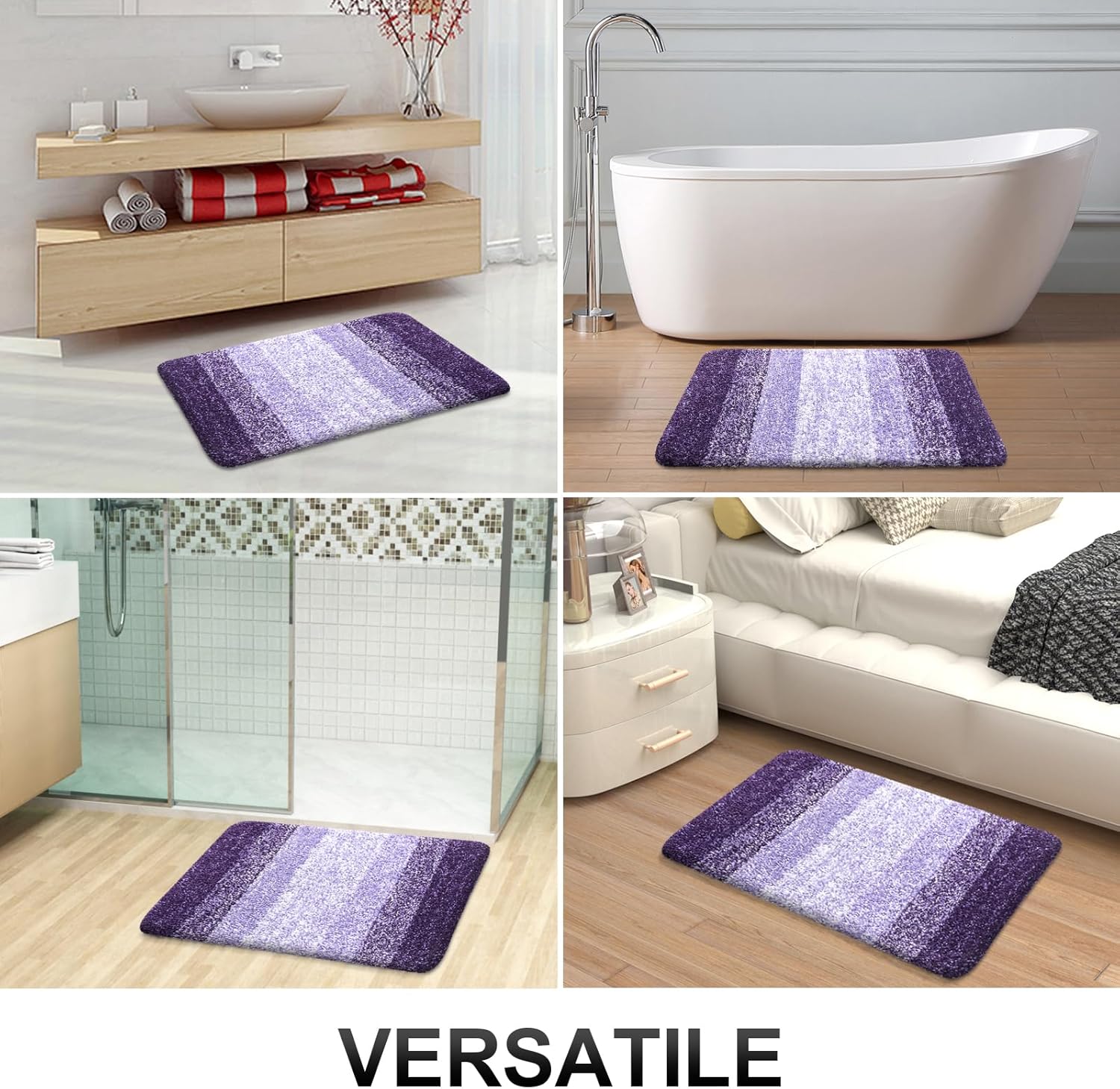 OLANLY Large Bathroom Rug Mat - Extra Soft Microfiber, Quick Dry & Machine Washable | 54x24, Violet