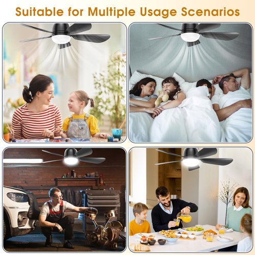 LC-dolida 23.8'' Socket Fan Lights with Remote Control, 3-Color Dimmable LED, 4 Speeds, E26/E27 Bulb Compatible, 2000 Lumens, Ceiling Fans with Lights for Bedroom, Dining Room, Home, Black
