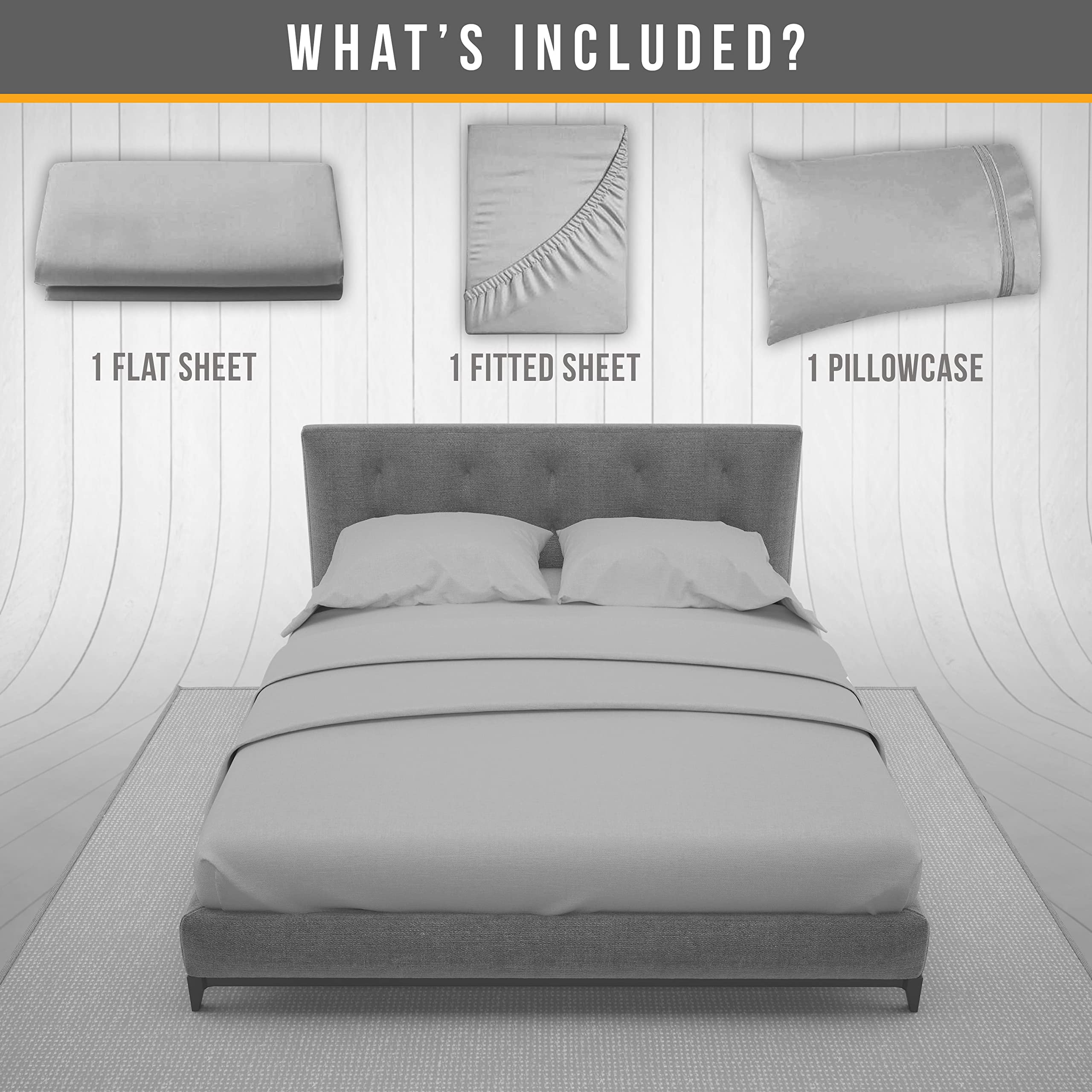 Abeero Home Twin Sheets Set - Luxury Hotel Bed Sheets - Soft Cooling Sheet with Elastic Corner Straps - Deep Pocket Microfiber Bedsheet - Bedding Sheet & Pillowcases -3 PC (Twin Size, Light Gray)