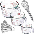 Le'raze Glass Measuring Cups Set - 3-Piece Kitchen Mixing Bowls with Spoons & Whisk | Clear, Multi-Size