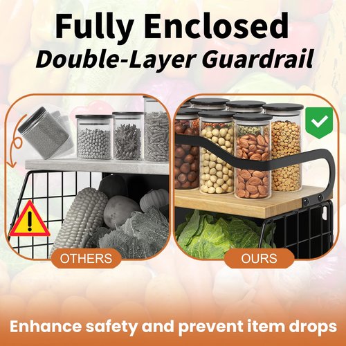 Mefirt Magnetic Shelf for Fridge with Wood Lid, Fruit Potato and Onion Storage Bins, Magnetic Spice Rack for Refrigerator Large Container Wire Basket for Refrigerator, Kitchen Counter, Cabinet