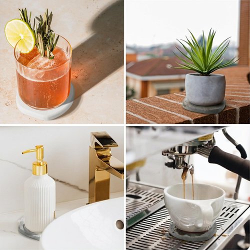 Diatomaceous Earth Coasters Set of 6 for Drinks, Moisture Water Absorbent Stone Coasters for Table Desk at Work, Water Absorbing Instant Drying Diatomite, Modern Deep Grey