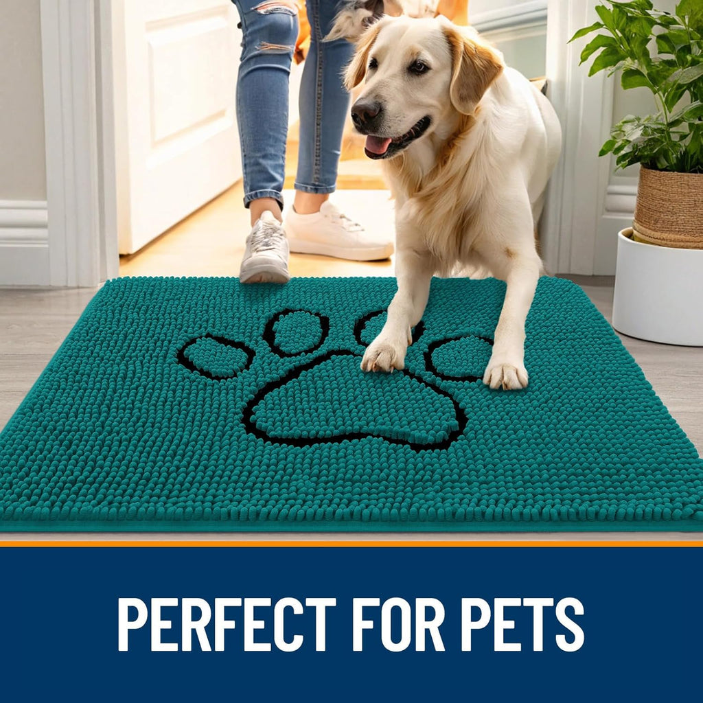 OLANLY Dog Door Mat - Absorbent Non-Slip Mud Mat for Paws | 48x30 Inches, Quick Dry Chenille, Lake Blue
