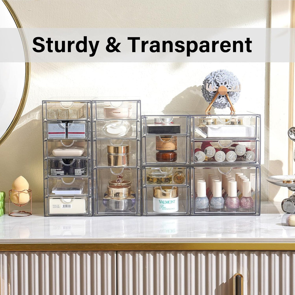 Prsildan Acrylic Drawer Organizer - 17 Clear Stackable Drawers for Craft, Makeup & Jewelry Storage