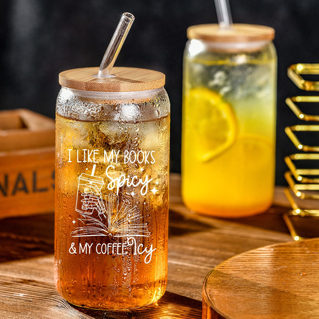 Teeglow Book Lovers Gifts Idea, 16 oz Cute Glass Cups with Lids and Straws, Bookish Present, Mothers Day Reading Gifts for Book Lovers Women, Readers, Bookworm - Coffee Tumbler, Reading Accessories