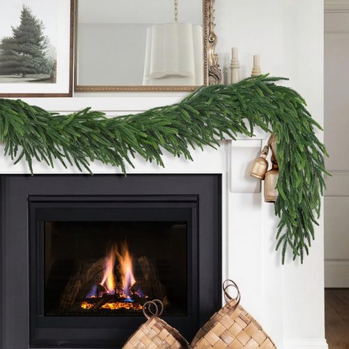 Realistic Thick and Lush Christmas Garland for Mantle Christmas Decorations Indoor 6FT Real Touch Artificial Pine Garlands for Stairs Railing Outdoor Fireplace Table Xmas Holiday Decor Winter Greenery
