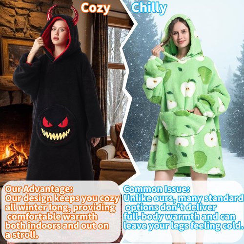 Rivage Nuancé Wearable Blanket Hoodie for Women, Soft Hooded Blanket for Women and Men Robe for Home Lounge (Black)