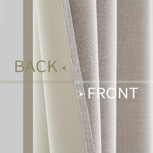 MIULEE 100% Blackout Linen Textured Curtains - Thermal Insulated Ivory Drapes | 42 x 90 Inch (2 Panels)