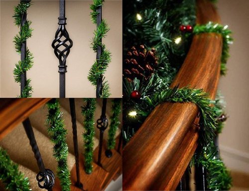 24 Pcs Garland Ties Artificial Pine Needles Christmas Tree Branches Wired Faux Greenery Stems 12inx1.6in in Green for Christmas Decoration Craft Gift Wrapping