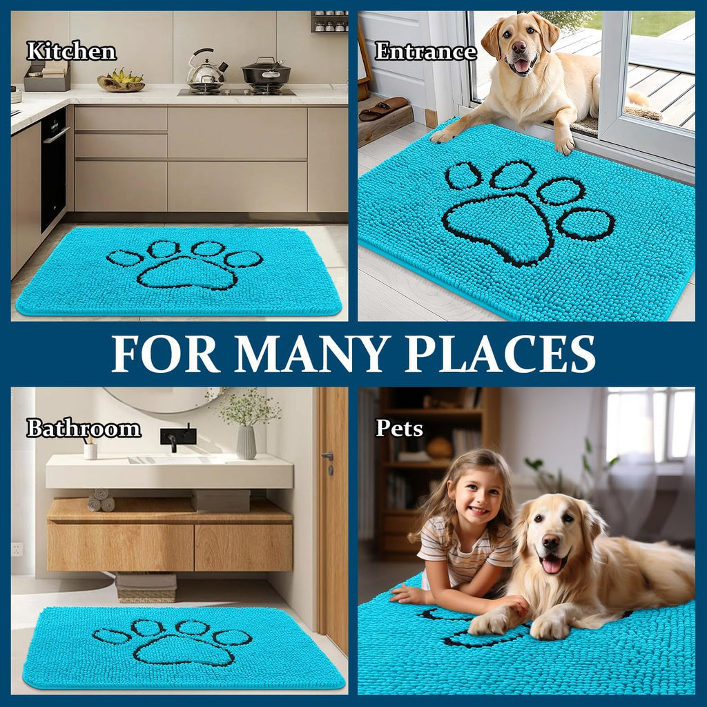 OLANLY Dog Door Mat - Absorbent Non-Slip Mud Mat for Muddy Paws | 36x24 Aqua Blue Design