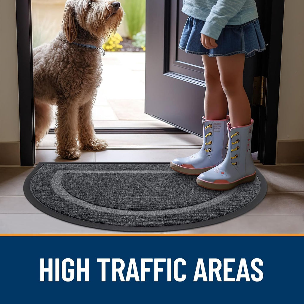 OLANLY Half Circle Door Mat - Waterproof All-Season Welcome Mat | Sturdy Natural Rubber, 47x32, Grey
