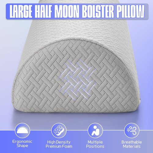 Ceueyso Knee Pillow for Back Sleeping - Under Leg Support Pillow for Sleeping on Back, Half Moon Leg Bolster Pillow for Lower Back and Head (Light Grey)