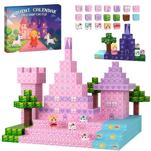Magnetic Blocks Advent Calendar 2025 for Girls, 24 Days of Christmas Countdown with Princess Unicorn and Castle Building Kit, Xmas Gift Stocking Stuffers for Kids