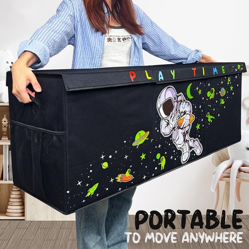 Extra Large Toy Storage Organizer For Living Room with Lids - Glow-in-Dark 40"x14"x16" Collapsible 600D Oxford Toy Chest for Kids, Boys, Girls - Durable Toy Bin for Living Room, Playroom, Nursery