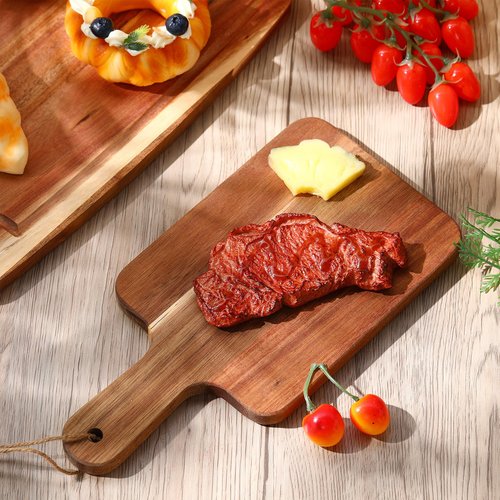 Geetery 16 Pcs Acacia Wood Cutting Board Bulk Kitchen Wooden Chopping Boards with Handle Serving Tray Charcuterie for Pizza, Bread, Cheese, Fruit, Vegetables Housewarming Gift(12 x 6 Inch)