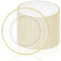 fani 24 Pack Clear Charger Plates Bulk 13 Inch Plastic Round Dinner Chargers with Beaded Rim, Acrylic Decorative Service Plates for Wedding Party Event, Home and Tabletop Decor (Gold)
