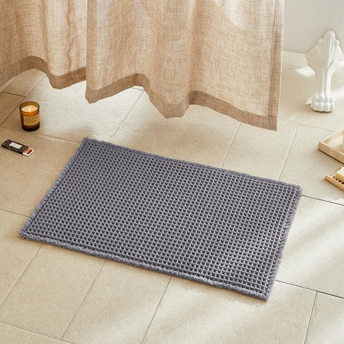 TYUU Waffle Bath Mat, Boho Bathroom Rugs Non Slip Washable Super Absorbent Quick Dry Bath Mat Farmhouse Bathroom Decor, 30"x20" Grey