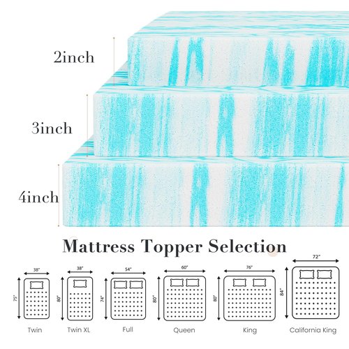 DUMOS Mattress Toppers Memory Foam Queen Size, 3 Inch Thick Bed Topper Pad Cooling Gel Infused Soft Comfy Padding Breathable for Sleeper Sofa Couch RV Camper, CertiPUR-US Certified, Blue