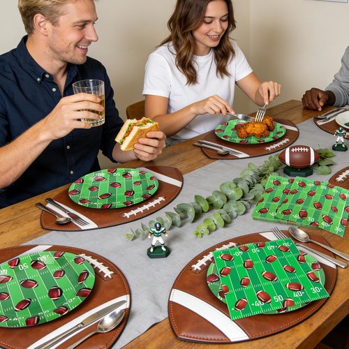 Adecortalk 50 Pcs Football Plates and Napkins 13'' Disposable Paper Plates Napkins Football Party Supplies for Kids Football Birthday Game Day Tailgate Party Decorations Serves 25 Guests