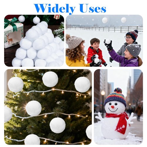 50 Pack Snow Balls for Kids Indoor,Artificial Fake Snowball Fight in a Bucket Set, Soft Christmas Snowball Toy for Soft Snow Ball Game Party,Child Interactive Activities (White)