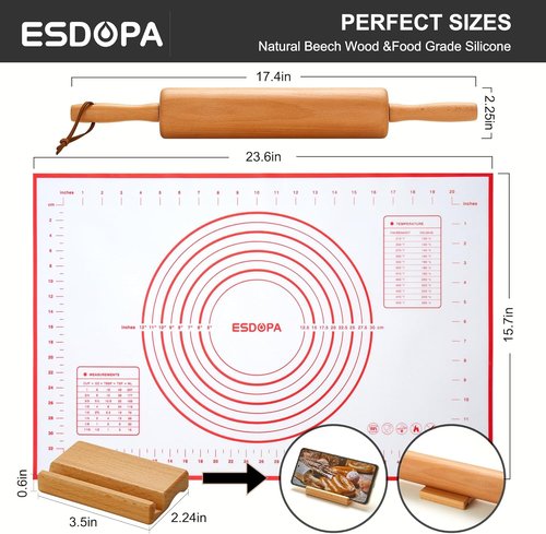 Classic Wood Rolling Pin - Premium Wooden Baking Roller for Pizza, Cookies & Bread | 17 Inch