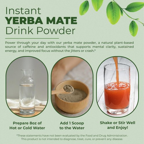 Yerba Mate Instant Tea Powder - 3-In-1 Super Drink - Clean Energy - Formulated With Nootropics To Boost Focus & Clarity - With Prebiotics & Probiotics To Boost Gut Health | Peach Pomelo - 30 Servings