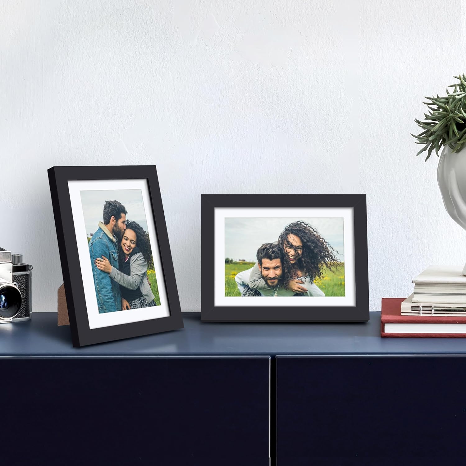 Upsimples 5x7 Picture Frame Set of 3 - High Definition Glass for 4x6 or 5x7 Photos | Black Wall & Tabletop Display