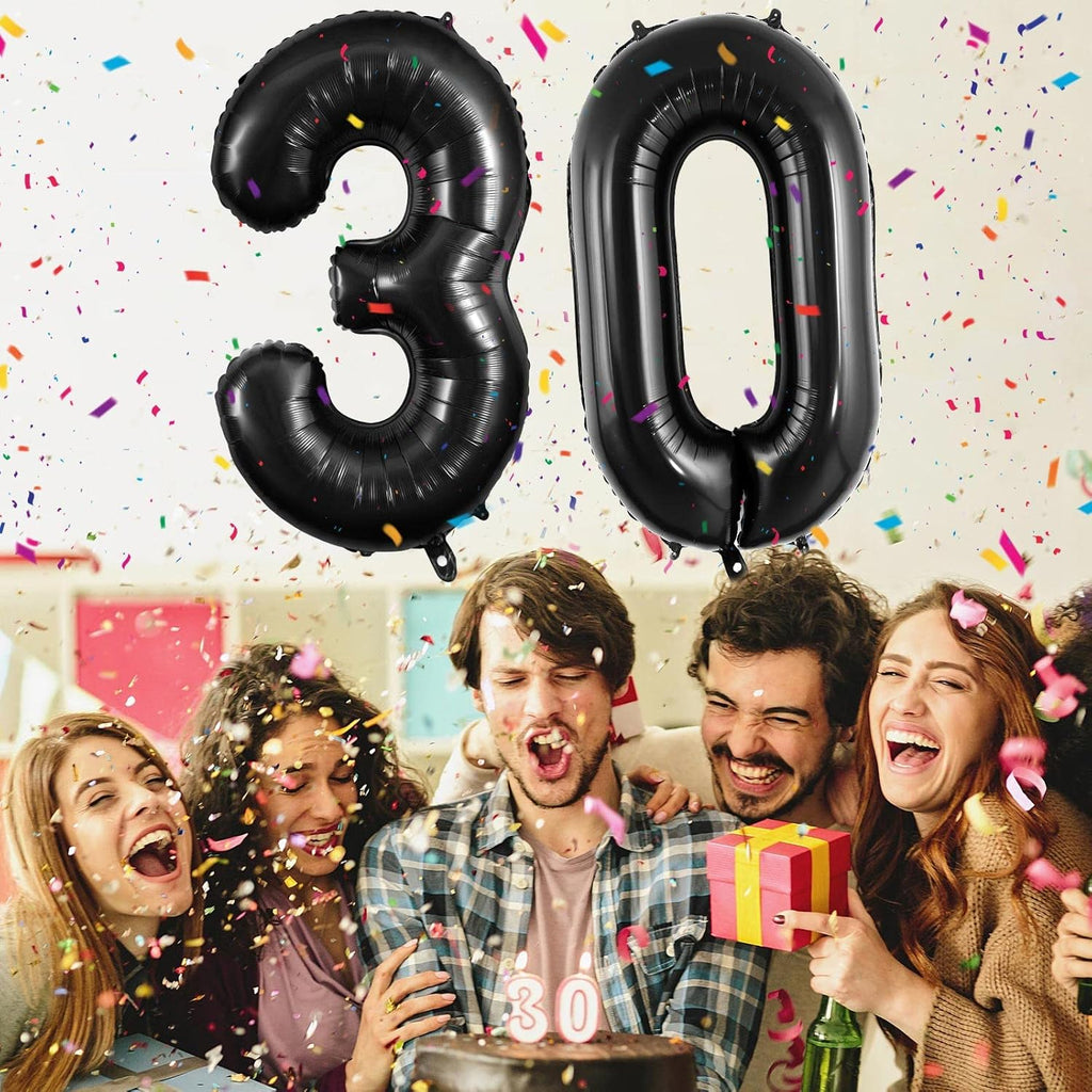 Skiennix 30-Inch Number Balloon - Large Black Foil Balloon for 30th Birthday Celebrations