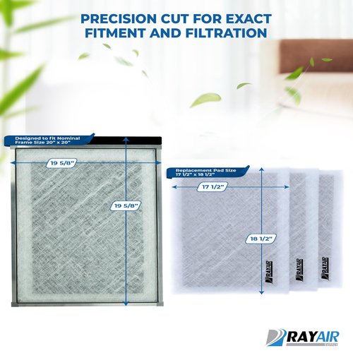 RayAir Supply 20x20 Replacement Filter Pads Compatible with Dynamic Air Cleaner 20X20 Refill (3 Pack) White