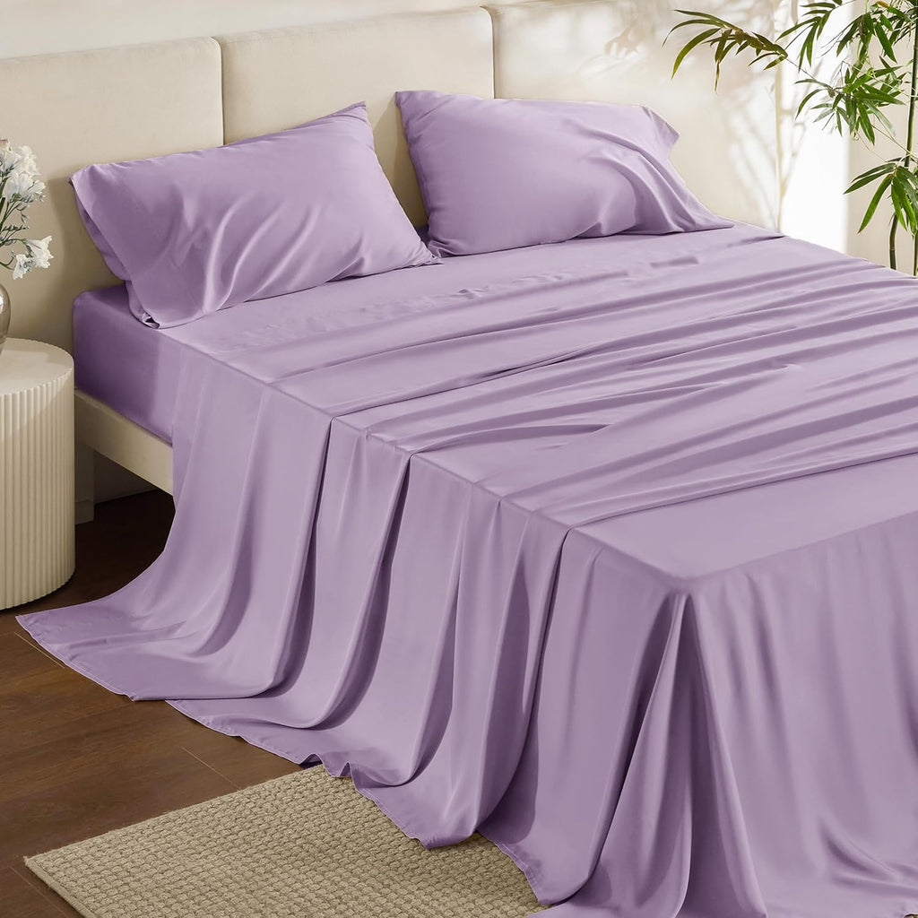 Bedsure King Size Cooling Sheets Set - Breathable & Soft Rayon from Bamboo, Deep Pocket, Lilac