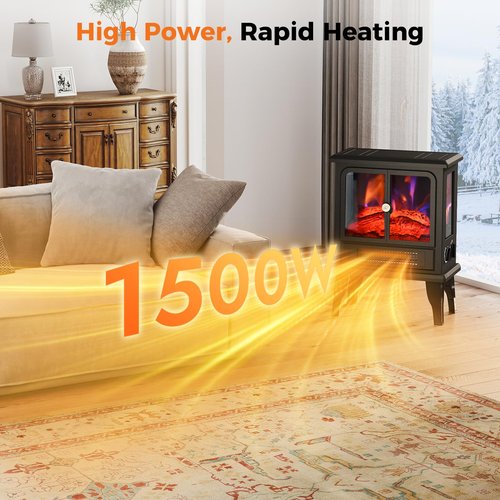 Oylus Electric Fireplace Stove Heater - Fireplace Heaters for Indoor Use with Realistic Flame Effect, Freestanding Electric Stove Heater with Overheating Protection, 1500W, Adjustable Heating