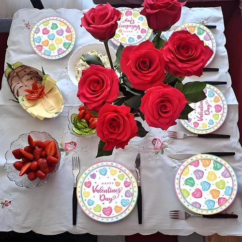 50 Pcs Valentines Day Paper Plates Party Supplies Colorful Conversation Heart Love Paper Plates 7 inch Disposable Cake Dessert Plates Tableware Set for Valentine's Day Anniversary Party Table Decor
