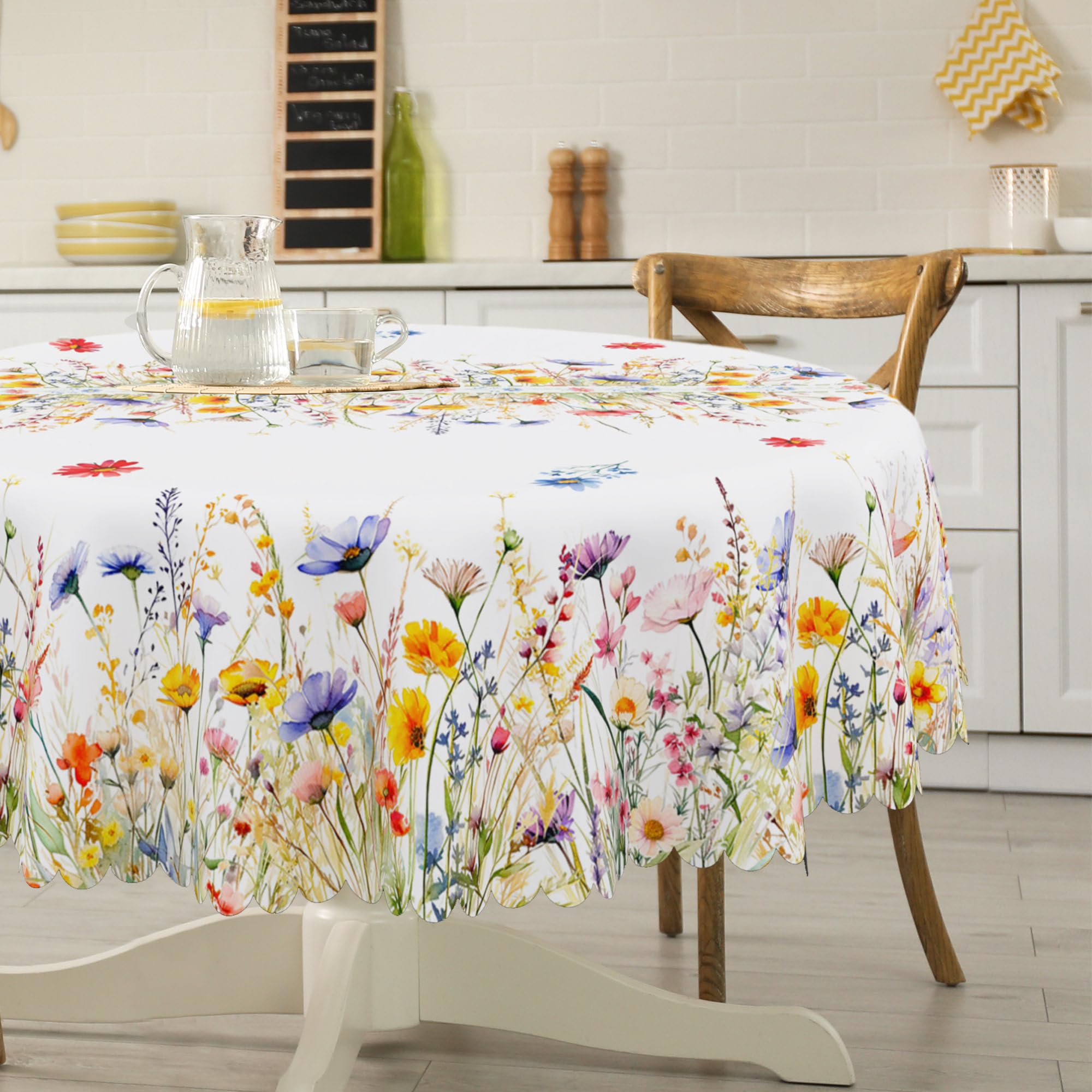 cusugbaso Round Spring Tablecloth 70 inches - Spring Decorations for Home