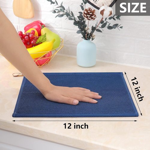 Homaxy Kitchen Dish Cloths - 100% Cotton Waffle Weave, Ultra Soft & Absorbent, 12 x 12 Inches, Navy Blue | 18-Pack