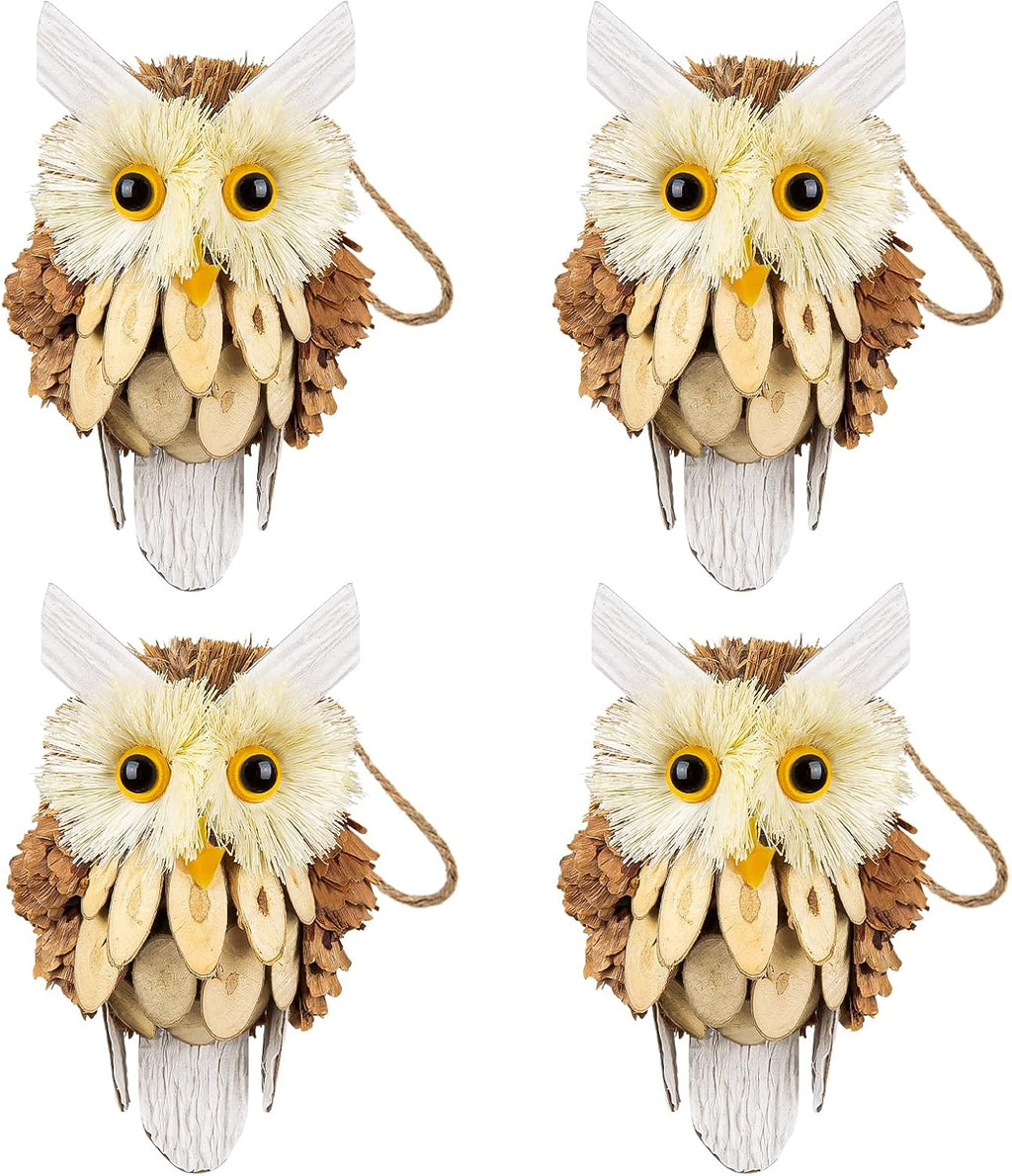 Woodland Christmas Ornaments by [Brand Name] - Handmade Rustic Owl Decorations | 4-Piece Set