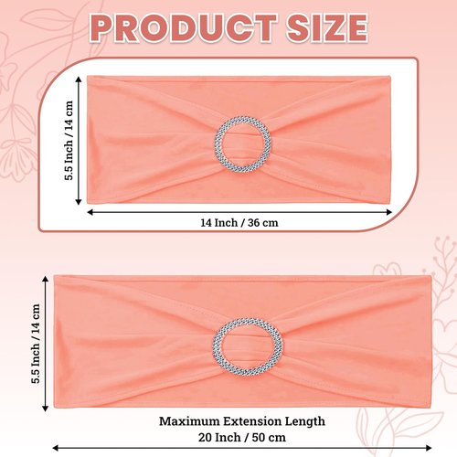 MDS Spandex Chair Sashes - Premium Stretch Bow Covers with Buckle Slider | Universal Fit for Weddings & Events - Peach (Pack of 50)