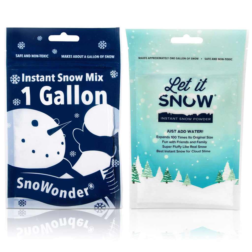 Let it Snow and SnoWonder Instant Snow Powder for Slime and Holiday Decorations - Artificial Snow Mix Makes 10 Gallons of Fake Snow - Made in The USA