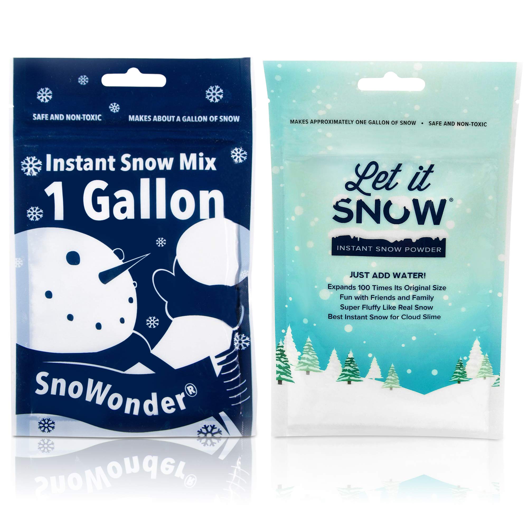 Let it Snow and SnoWonder Instant Snow Powder for Slime and Holiday Decorations - Artificial Snow Mix Makes 10 Gallons of Fake Snow - Made in The USA