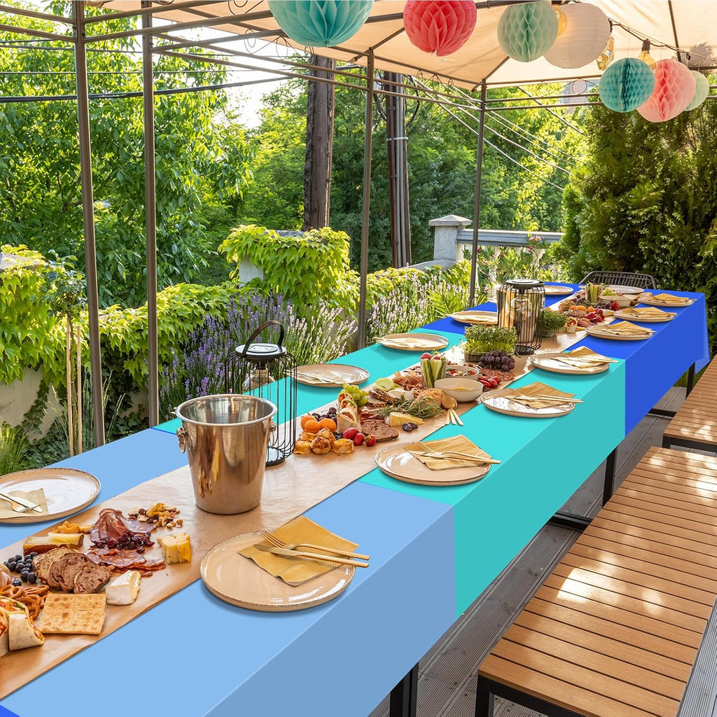 Ocean Theme Tablecloths by [Brand Name] - 12 Pcs Disposable Light Blue Rectangle Covers | Perfect for Beach Parties, 54 x 108 Inch