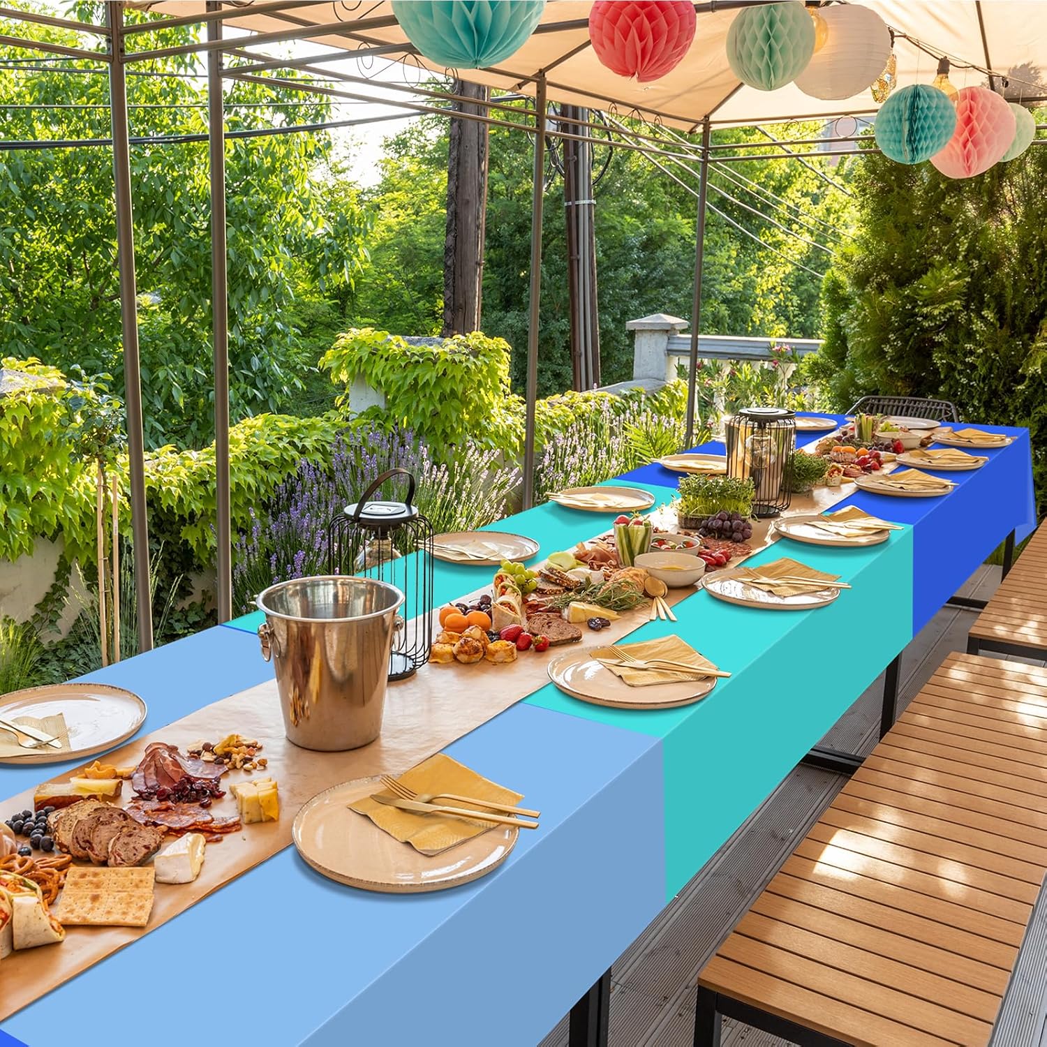 Ocean Theme Tablecloths by [Brand Name] - 12 Pcs Disposable Light Blue Rectangle Covers | Perfect for Beach Parties, 54 x 108 Inch