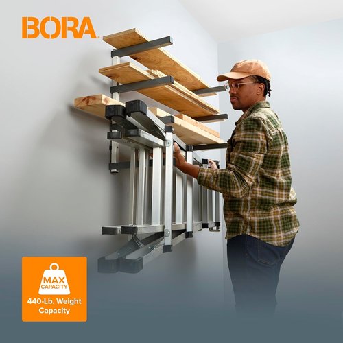 Bora 4-Level Lumber Storage Rack - Space-Saving Metal Shelf for Wood, Pipes & Boards | PBR-0420 White Gray