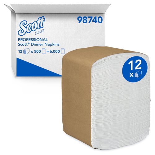 Scott Professional Dinner Paper Napkins (98740), Disposable, White, 1/8 Fold, 1-Ply, 12 x 13 (Unfolded), 24 Packs of 250 Dinner Napkins (6,000 / Case)