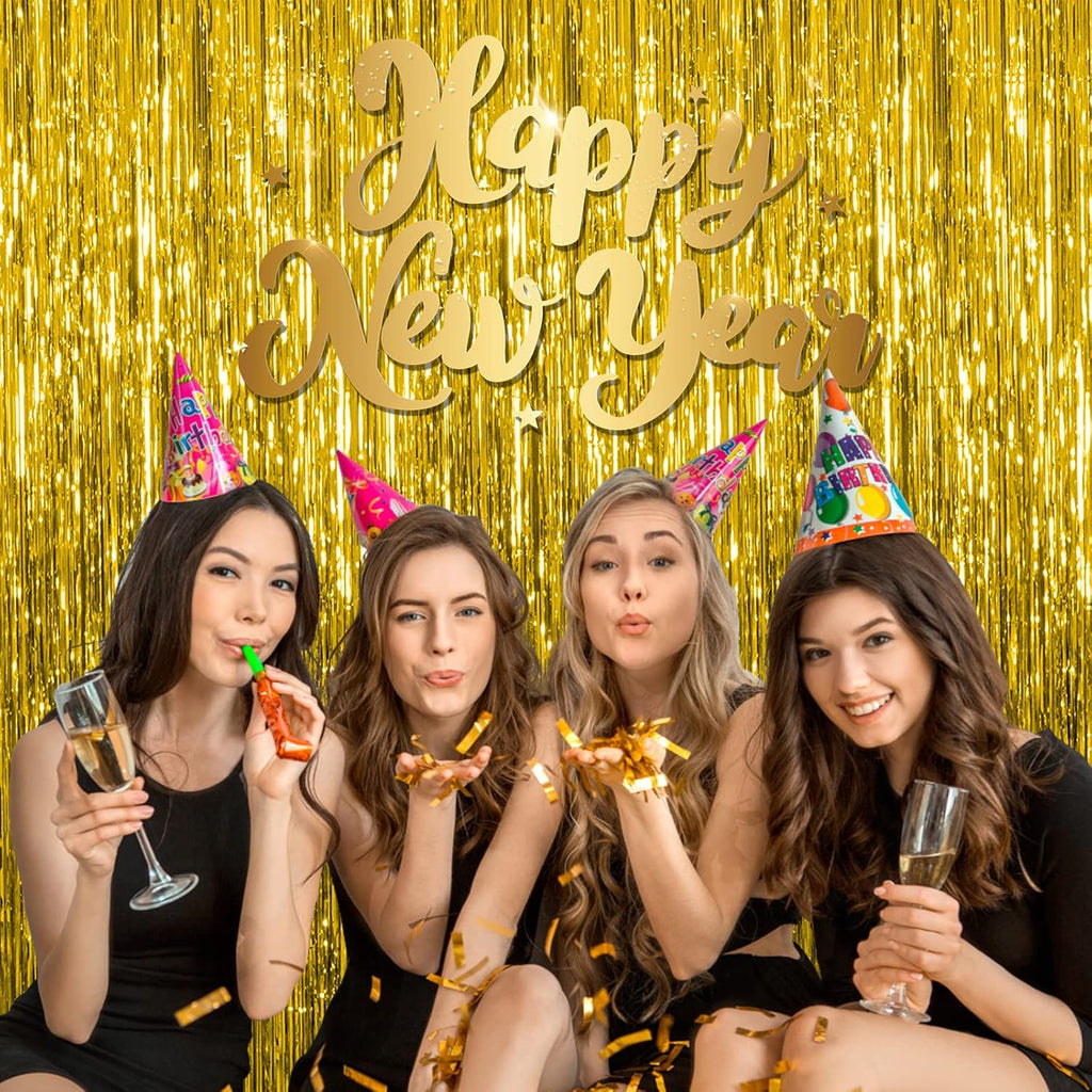 Skiennix Gold Fringe Curtain Backdrop - 10 Pack Tinsel Streamers for Parties & Events | Perfect for Birthdays, Christmas, and Graduations
